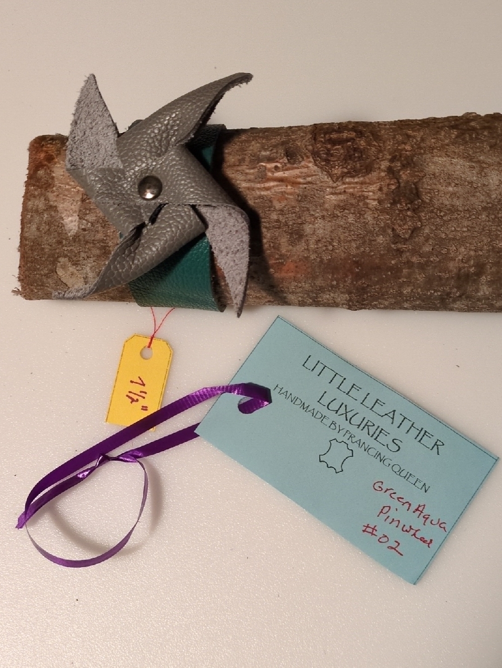 Handmade Green-Aqua Genuine Leather Pinwheel Snap Bracelet